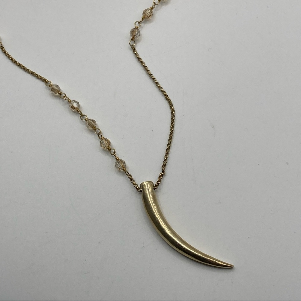 Tusk Horn 925 chain Necklace Gold Plated AB Crystals 32" Long marked‎ CL